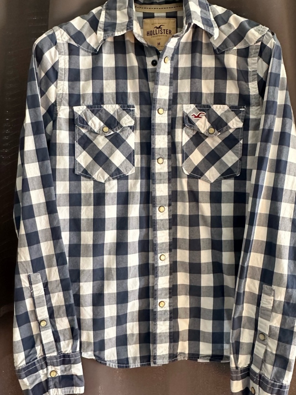 Hollister Navy and White Gingham Button-Down Shirt